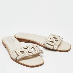 Tod's White Leather Kate Flat Slides Size 37.5