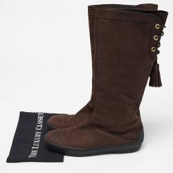 Pre Owned Tod's Brown Nubuck Leather Calf Length Boots Size 40.5