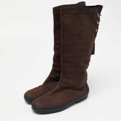 Pre Owned Tod's Brown Nubuck Leather Calf Length Boots Size 40.5