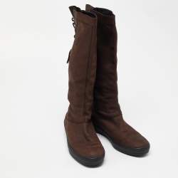 Pre Owned Tod's Brown Nubuck Leather Calf Length Boots Size 40.5