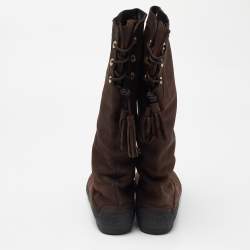Pre Owned Tod's Brown Nubuck Leather Calf Length Boots Size 40.5