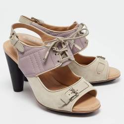 Tods Grey/Purple Suede and Leather Ankle Strap Sandals Size 37