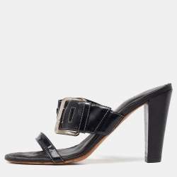 Tod's Black Patent Leather Buckle Detail Open Toe Sandals Size 40