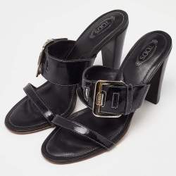 Tod's Black Patent Leather Buckle Detail Open Toe Sandals Size 40