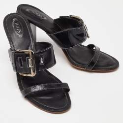 Tod's Black Patent Leather Buckle Detail Open Toe Sandals Size 40