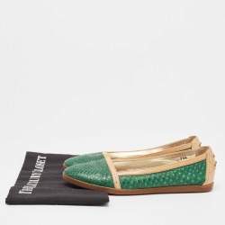 Pre Owned Tod's Green/Tan Snakeskin And Leather Loafers Size 35.5
