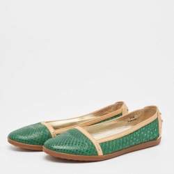 Pre Owned Tod's Green/Tan Snakeskin And Leather Loafers Size 35.5