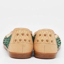 Pre Owned Tod's Green/Tan Snakeskin And Leather Loafers Size 35.5