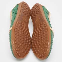 Pre Owned Tod's Green/Tan Snakeskin And Leather Loafers Size 35.5