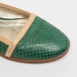 Pre Owned Tod's Green/Tan Snakeskin And Leather Loafers Size 35.5