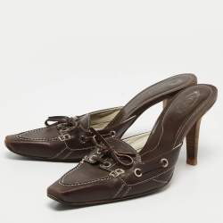 Tod's Brown Leather Bow Mules Size 40