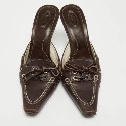 Tod's Brown Leather Bow Mules Size 40