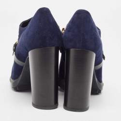 Tod's Navy Blue/Black Suede And Patent Leather Whipstitch Detail Ankle Booties Size 40.5