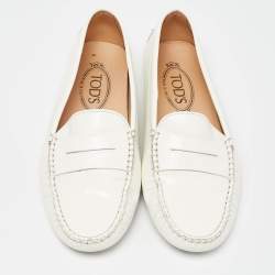 Tod's White Patent Leather Penny Slip On Loafers Size 38