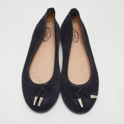 Tod's Navy Blue Suede Studded Ballet Flats Size 37.5