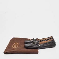 Pre Owned Tod's Black Leather Logo Bow Loafers Size 37.5