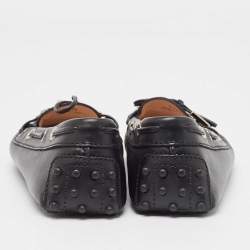 Pre Owned Tod's Black Leather Logo Bow Loafers Size 37.5