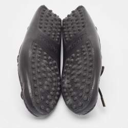 Pre Owned Tod's Black Leather Logo Bow Loafers Size 37.5