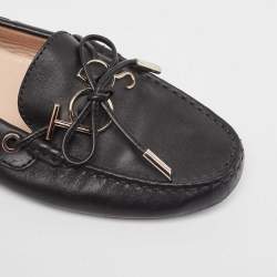 Pre Owned Tod's Black Leather Logo Bow Loafers Size 37.5