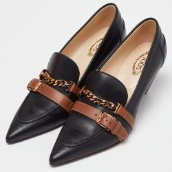 Pre Owned حذاء كعب عالى لوفرز تودز بينى مقدمة مدببة جلد أسود 36