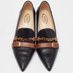 Pre Owned حذاء كعب عالى لوفرز تودز بينى مقدمة مدببة جلد أسود 36