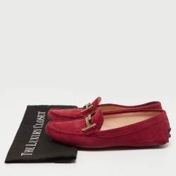 Tod's Pink Suede Double T Buckle Loafers Size 39