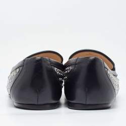 Pre Owned Tod's Black Leather Studded Double T Slip On Loafers Size 40