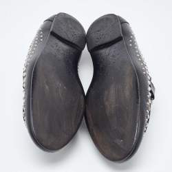 Pre Owned Tod's Black Leather Studded Double T Slip On Loafers Size 40