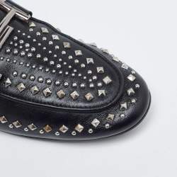 Pre Owned Tod's Black Leather Studded Double T Slip On Loafers Size 40