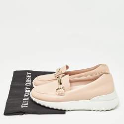 Pre Owned Tod's Pink Leather Double T Slip On Loafers Size 36