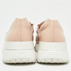 Pre Owned Tod's Pink Leather Double T Slip On Loafers Size 36