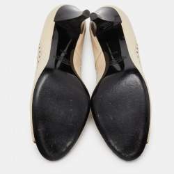Tod's Cream/Black Brogue Patent and Leather Tassel Peep Toe Pumps Size 39.5