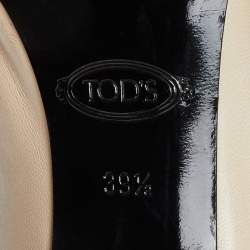 Tod's Cream/Black Brogue Patent and Leather Tassel Peep Toe Pumps Size 39.5