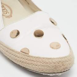 Tod's White Leather Studded Slip On Espadrille Flats Size 35