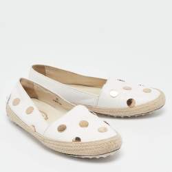 Tod's White Leather Studded Slip On Espadrille Flats Size 35