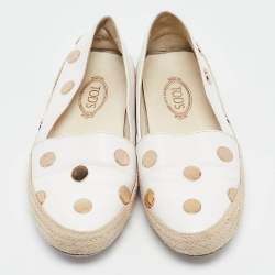 Tod's White Leather Studded Slip On Espadrille Flats Size 35