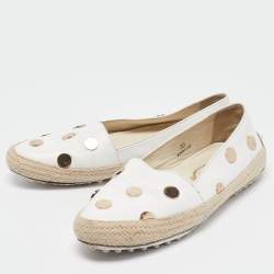 Tod's White Leather Studded Slip On Espadrille Flats Size 35