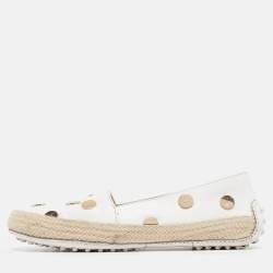 Tod's White Leather Studded Slip On Espadrille Flats Size 35