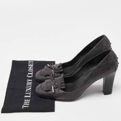 Pre Owned Tod's Grey Leather Fringe Detail Pumps Size 39.5
