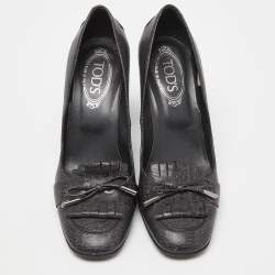 Pre Owned Tod's Grey Leather Fringe Detail Pumps Size 39.5