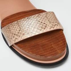 Tod's Brown/Peach Watersnake Leather Block Heel Platform Sandals Size 36