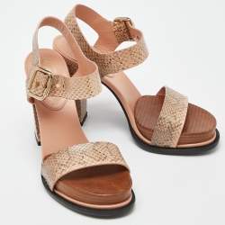Tod's Brown/Peach Watersnake Leather Block Heel Platform Sandals Size 36