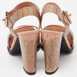 Tod's Brown/Peach Watersnake Leather Block Heel Platform Sandals Size 36