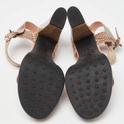 Tod's Brown/Peach Watersnake Leather Block Heel Platform Sandals Size 36
