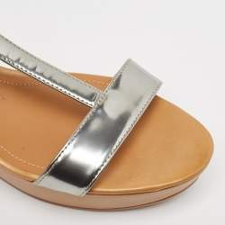 Pre Owned Tod's Sliver Leather Wedge Ankle Strap Sandals Size 39