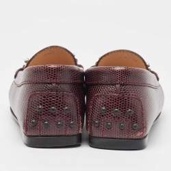 Tod's Burgundy Embossed Lizard Double T Loafers Size 37