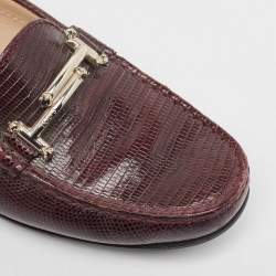 Tod's Burgundy Embossed Lizard Double T Loafers Size 37