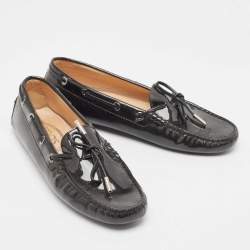 Tod's Black Patent Leather Bow Loafers Size 36.5