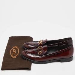 Pre Owned Tod's Brick Shiny Leather Slip On Loafers Size 38.5