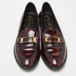 Pre Owned Tod's Brick Shiny Leather Slip On Loafers Size 38.5